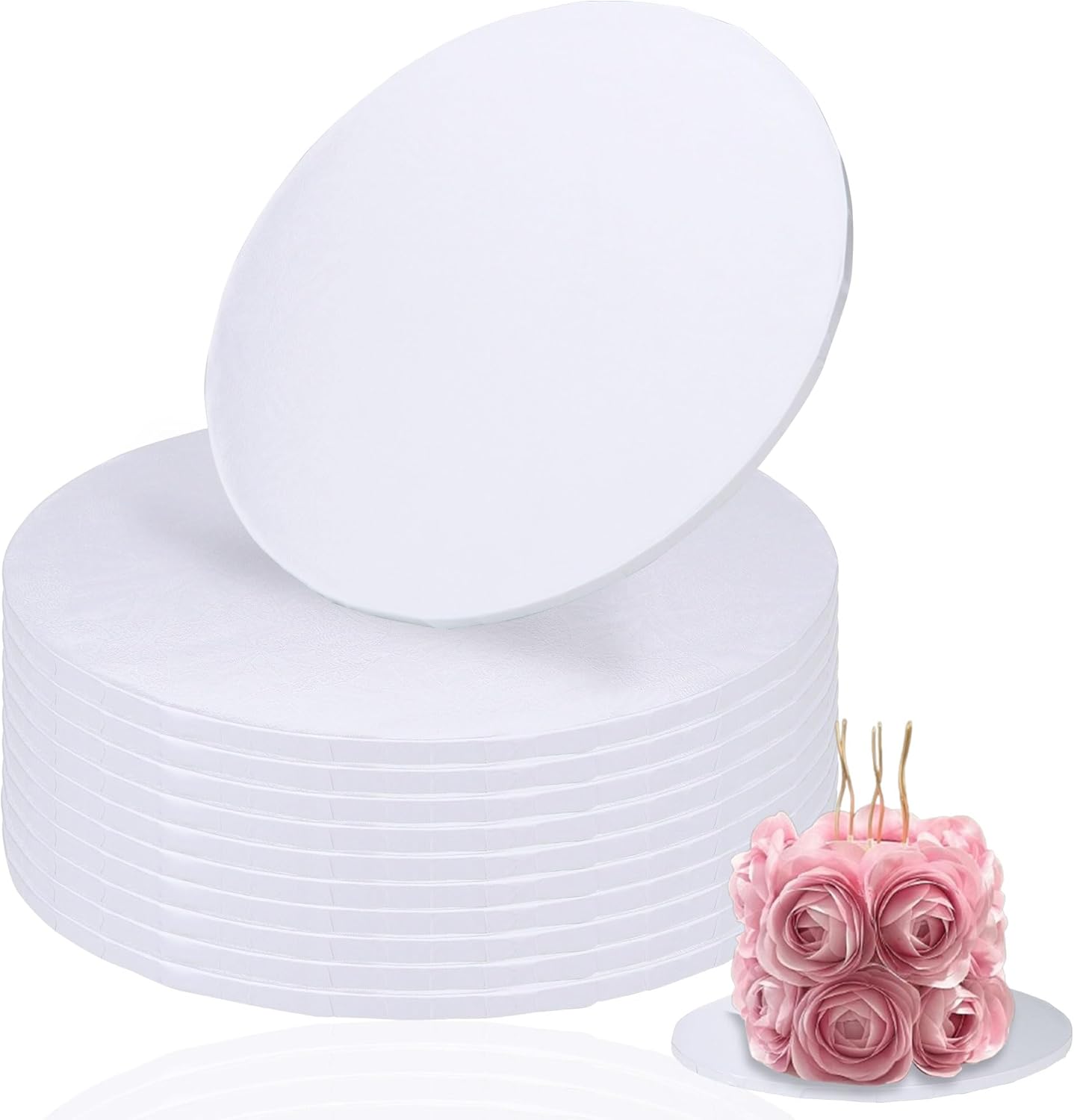 Tableros redondos de cartón corrugado blanco resistente a grasa para tartas multicapa, bodas y fiestas, paquete de 10