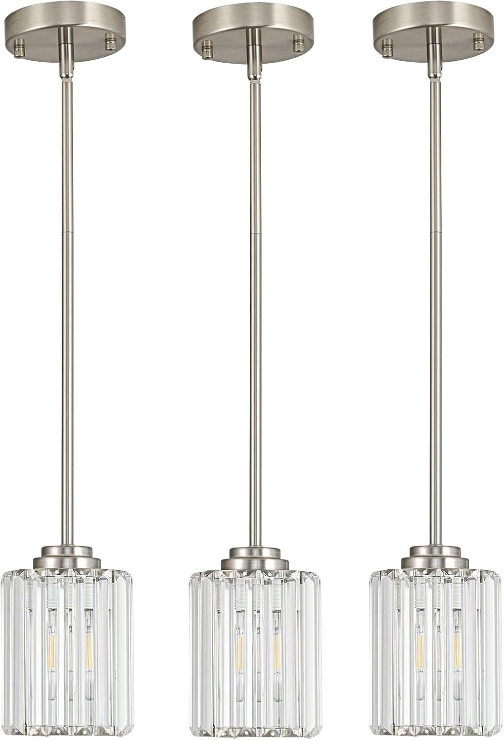 3 Pzas Luces Colgantes Isla Cocina Níquel Cepillado Cristal