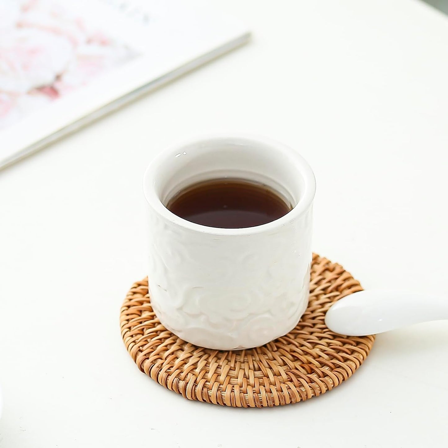 Set 2 Tazas Cerámica Espresso 3.4oz Sin Asas Blanco