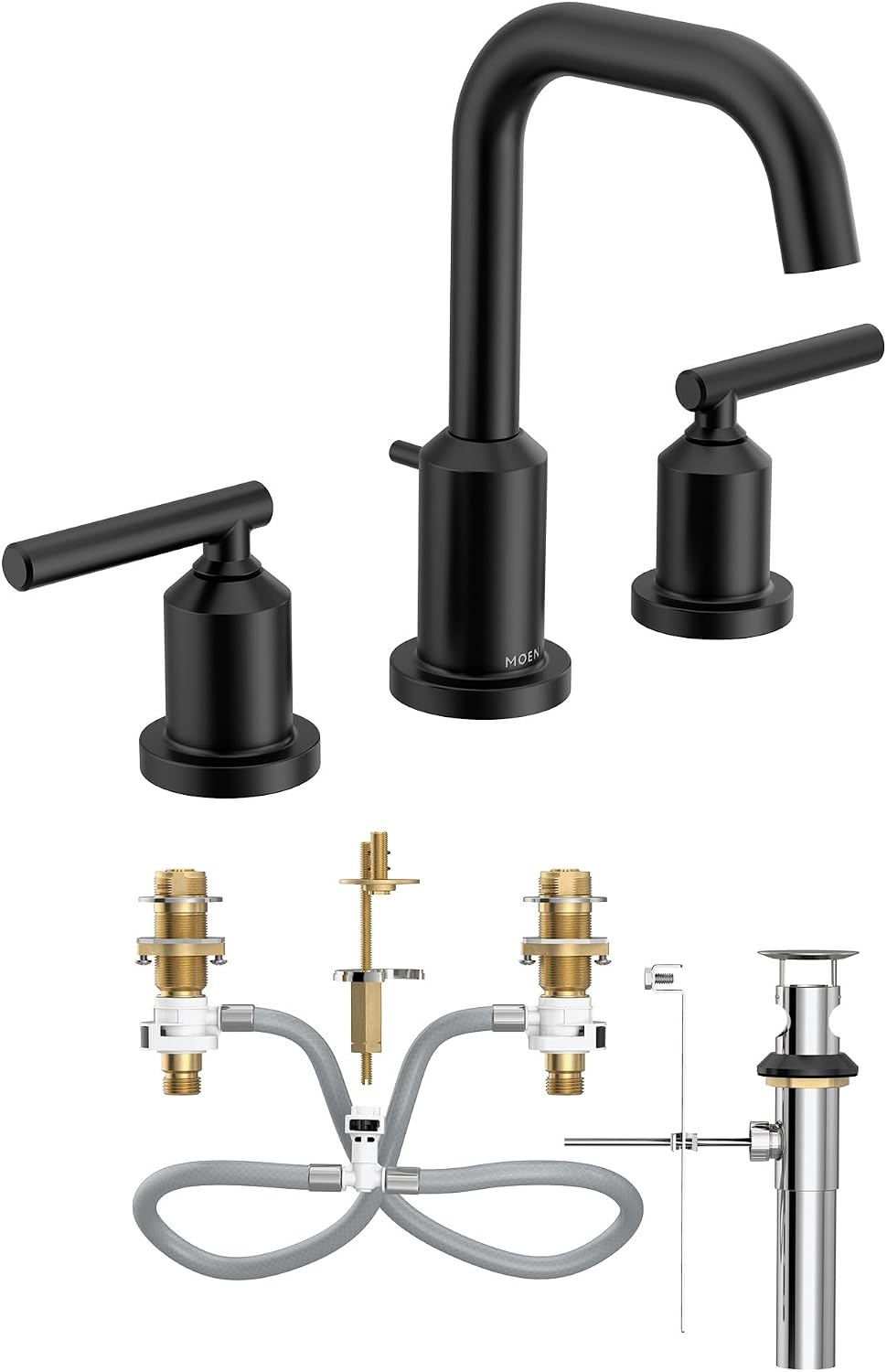 Grifo lavabo baño 2 manijas arco alto 3 agujeros negro