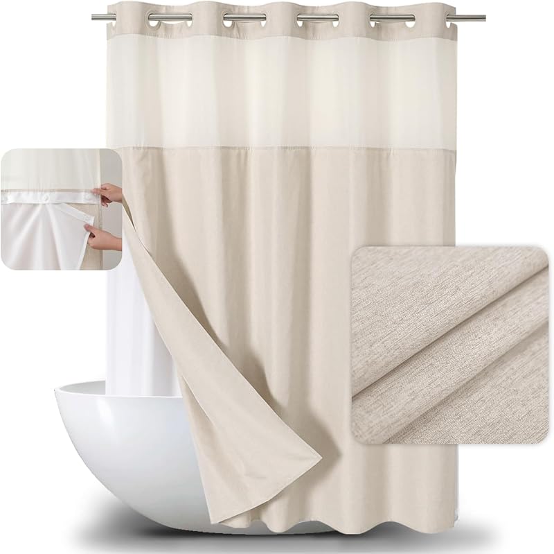 Cortina ducha lino texturizado forro presión 71x86pulg crema