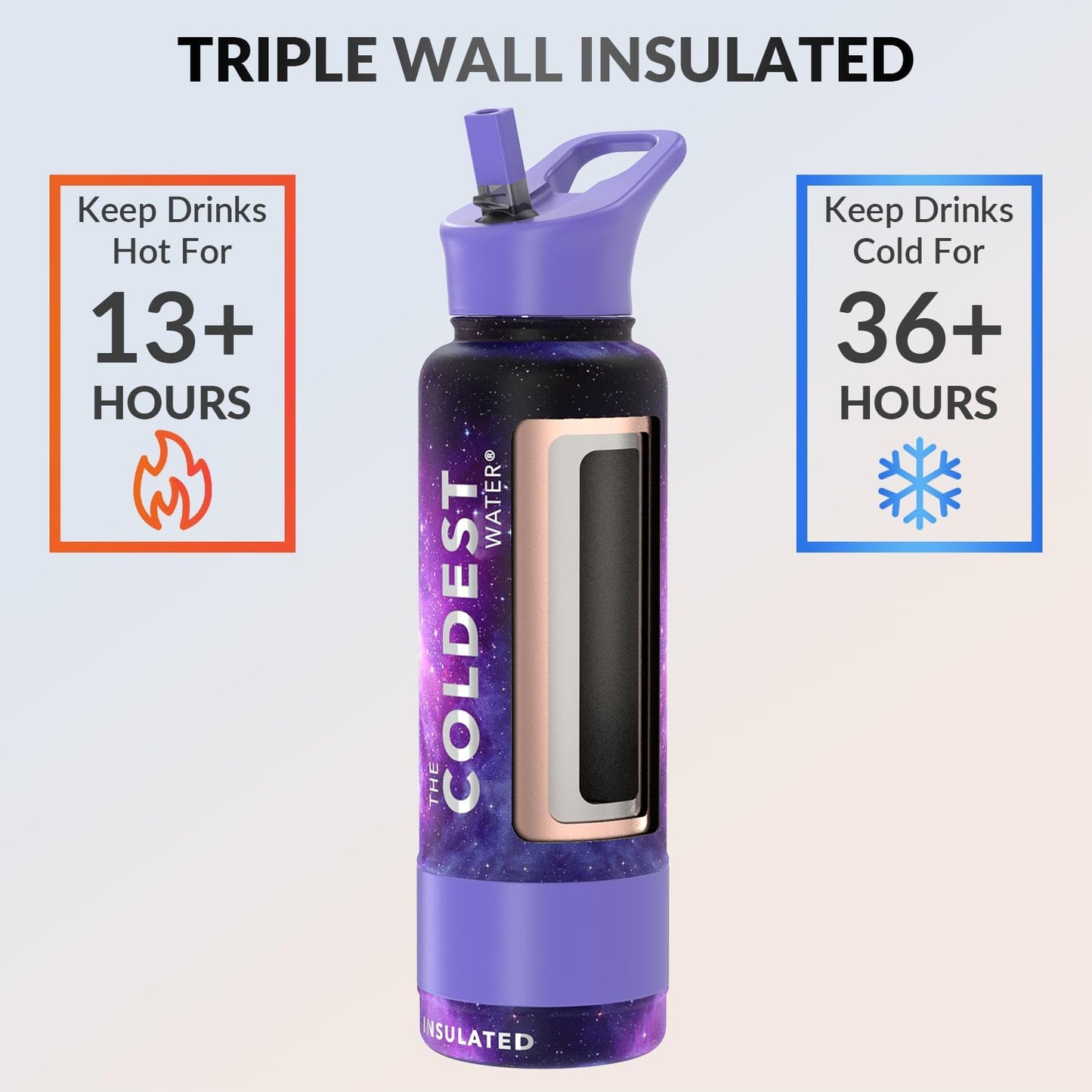 Botella térmica acero inox con pajilla color morado 1180ml