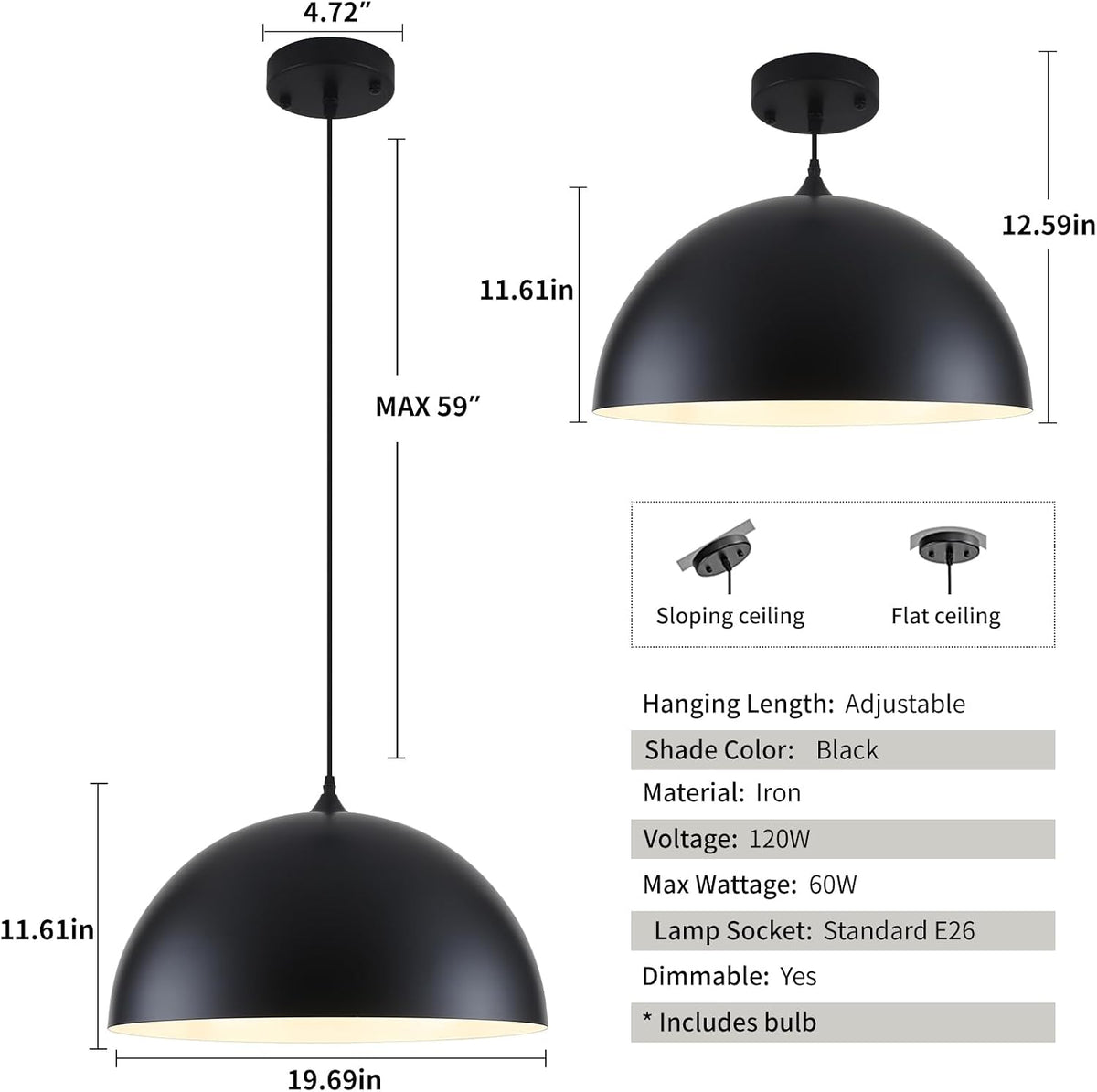 Lámpara colgante cocina industrial moderna 19.7pulg