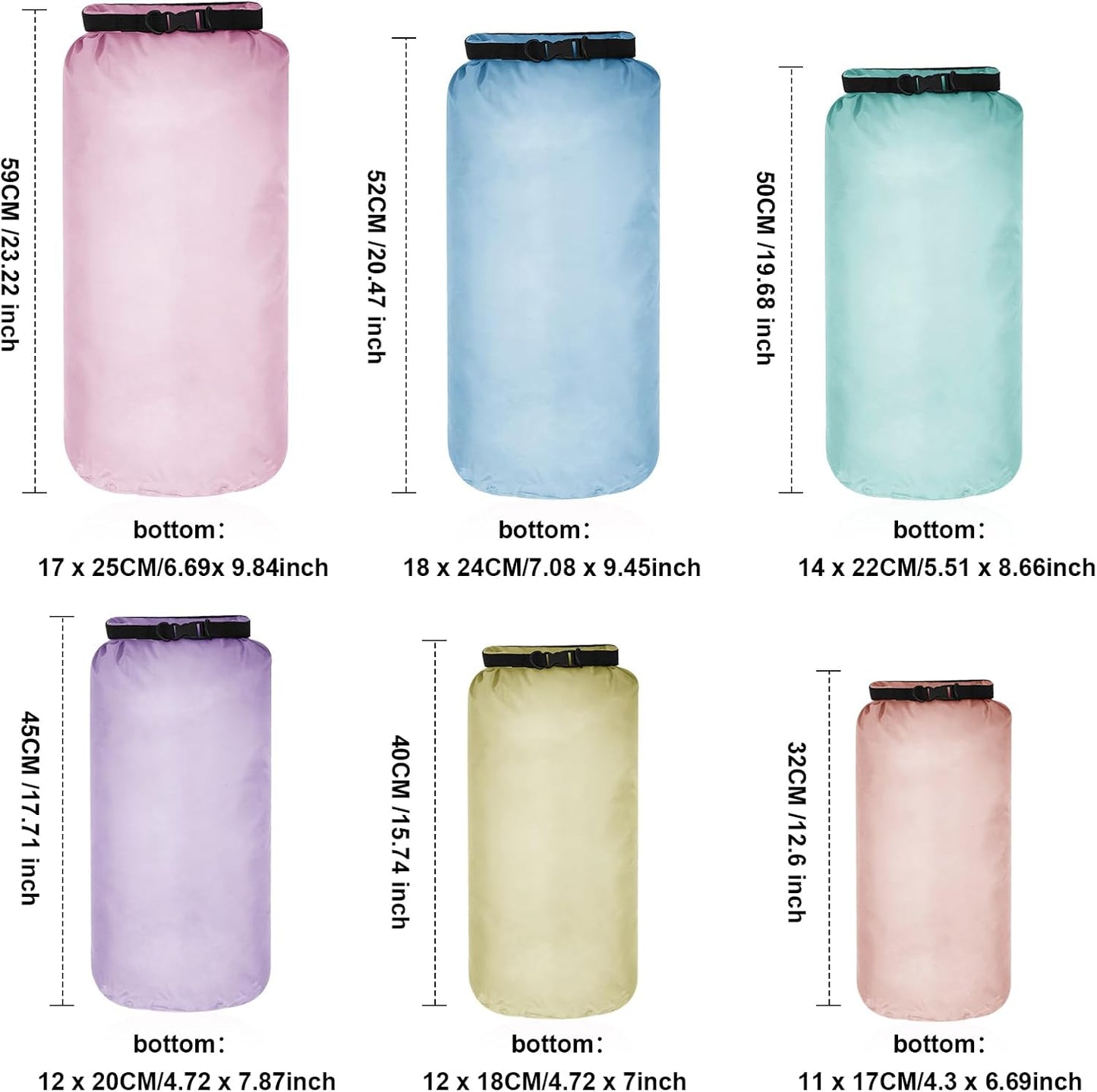 Set 6 Bolsas Secas Impermeables 20-3 L Correa Ajustable