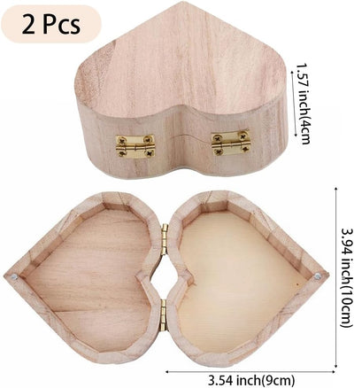 Caja madera corazón 3.94x3.54" tapa bisagra regalo