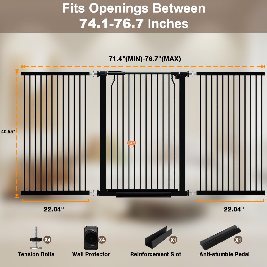Puertas bebé perro altas anchas 40.55-76.7 negras