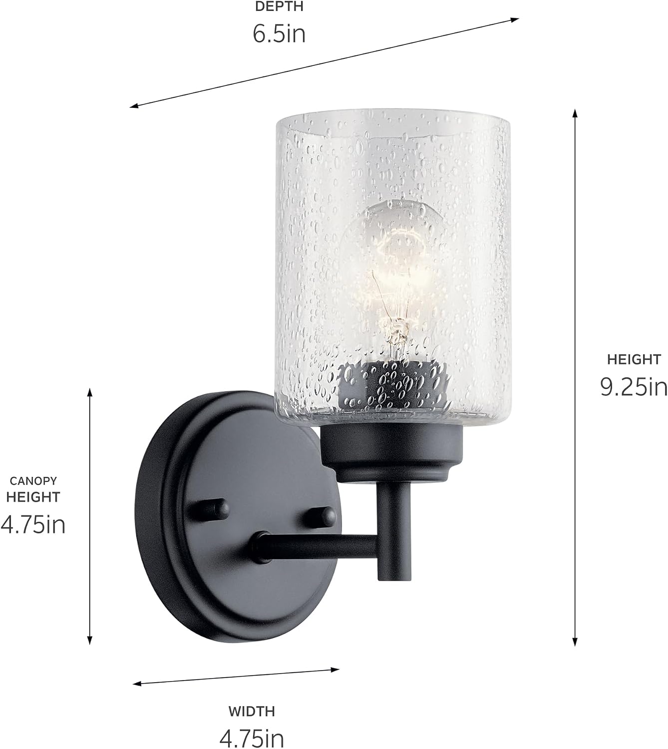 Aplique pared 9.25pulg vidrio transparente negro