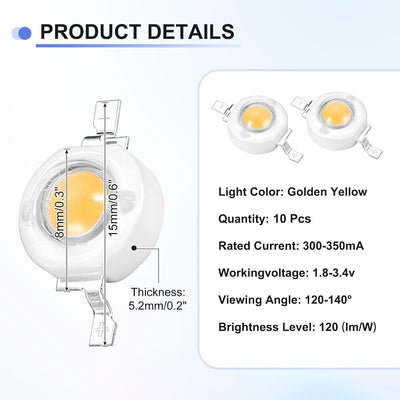 Lámpara LED COB 1.8-3.4V 10 Pzas Amarillo Dorado para Experimentos