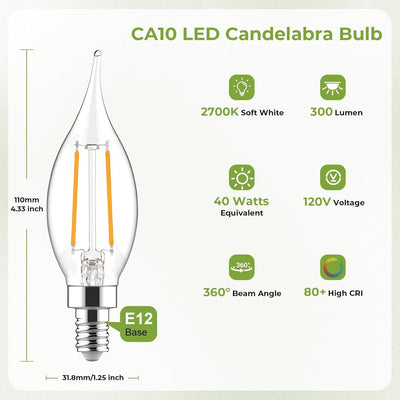 Bombilla E12 LED regulable 2700K blanco suave forma vela 3W pack 12