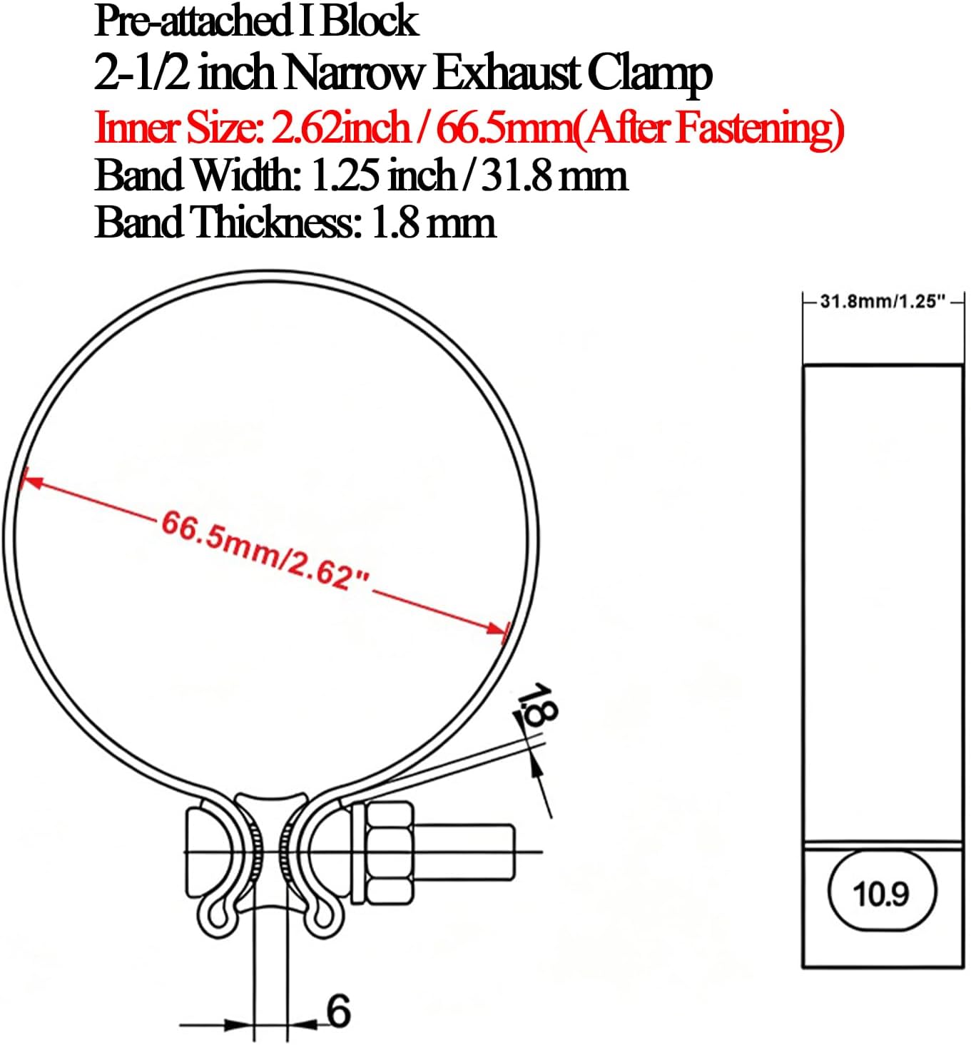 Abrazadera escape 2.5pulg sello banda estrecha