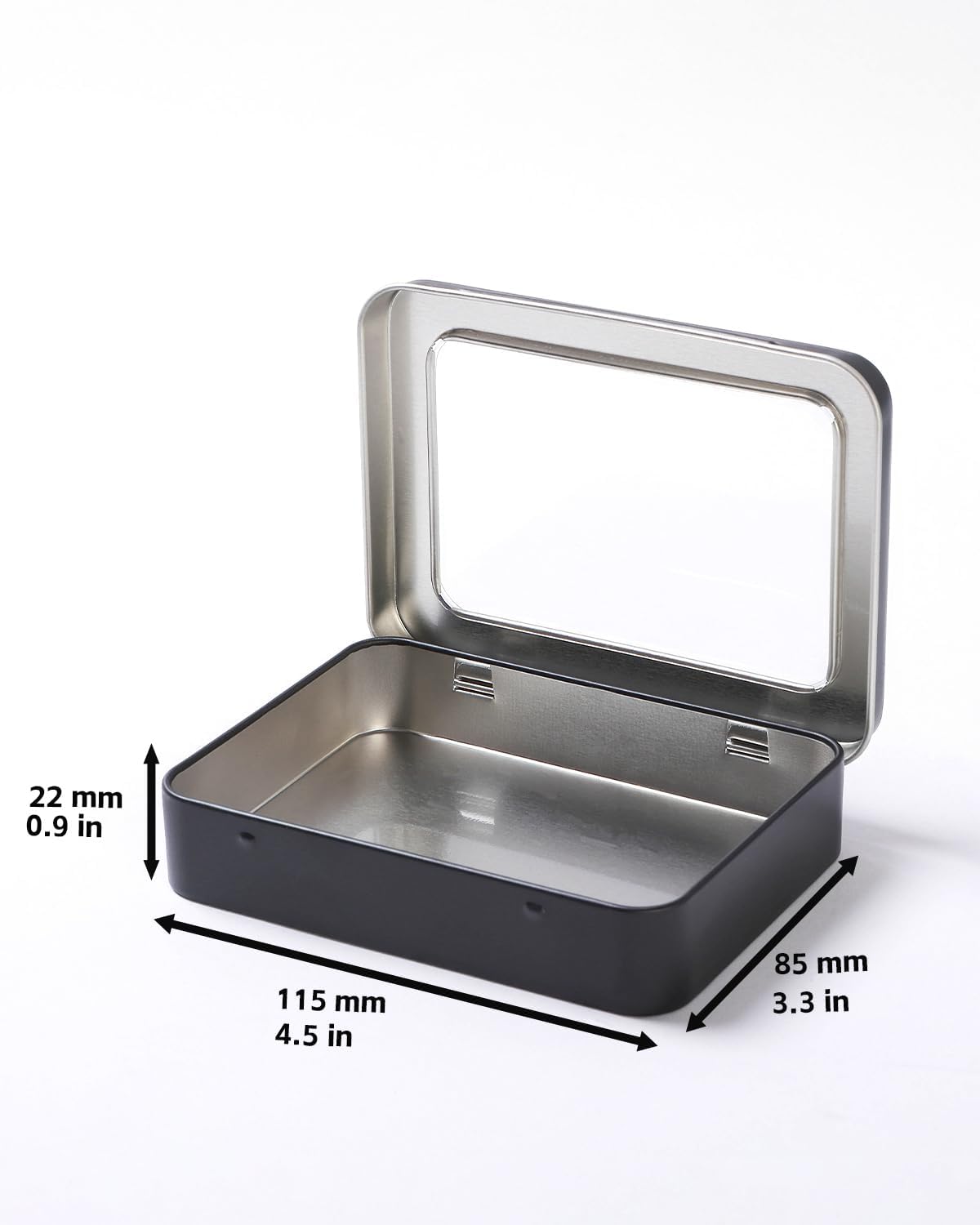 12 Latas Metal Rectangulares Tapas Transparentes 4.5x3.3"