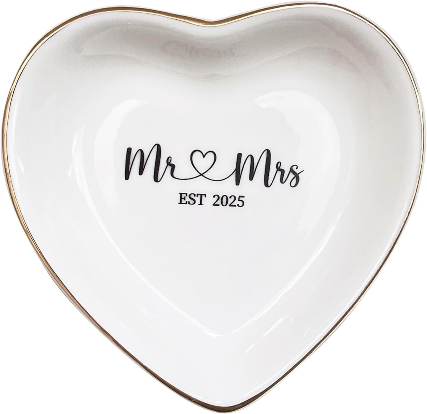 Bandeja cerámica para anillos de boda Mr & Mrs EST 2025