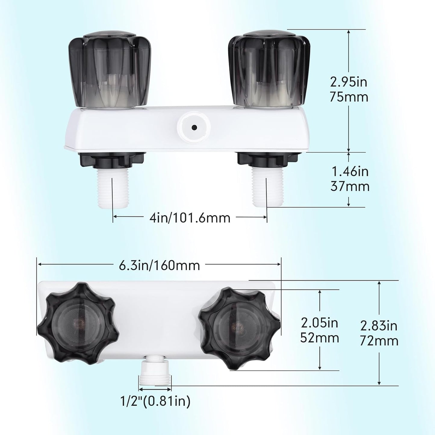 Grifo ducha caravana 4" doble perilla pomos acrílicos