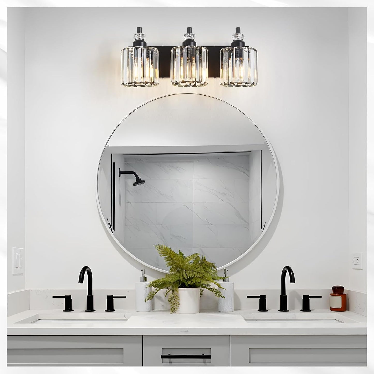 Lámpara baño 3 luces moderna e26 cristal vintage