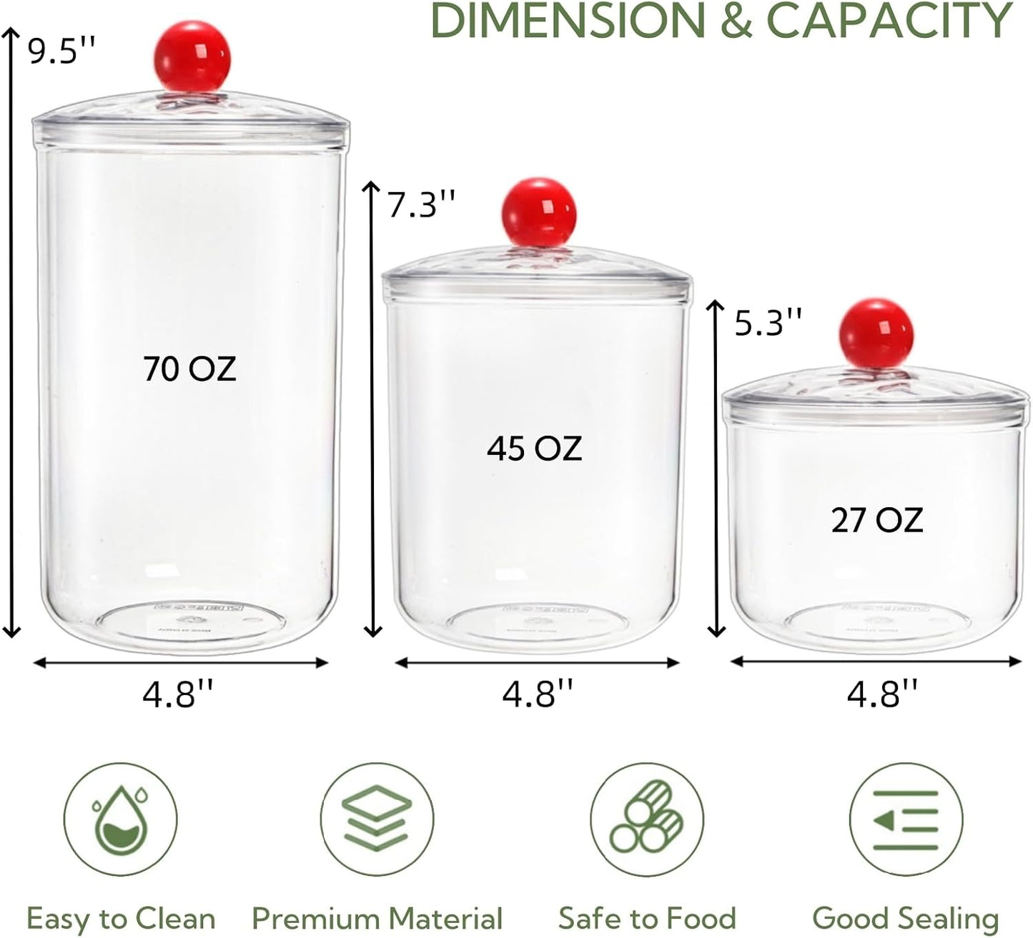 3 Tarros Plástico Herméticos 70oz 45oz 27oz Almacenamiento