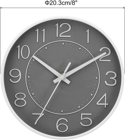 Reloj pared cuarzo 8pulg silencioso números 3D blanco/gris