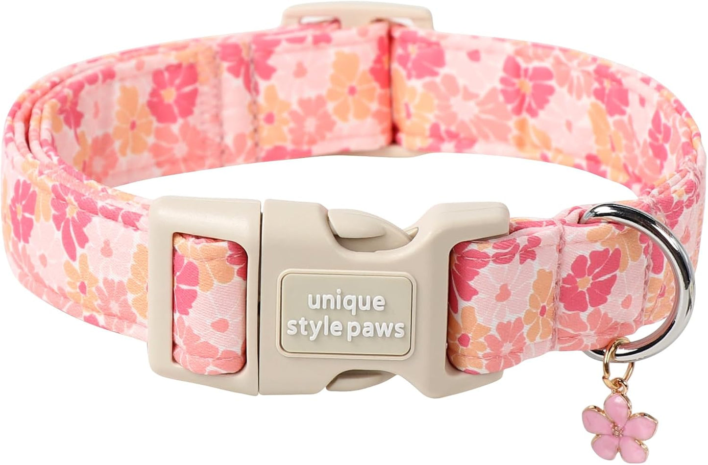 Collar perro estilo único con hebilla plástico y colgante flor rosa