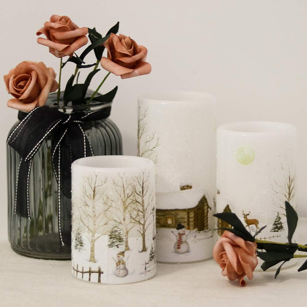 Velas LED sin llama Navidad con muñeco nieve luz cálida hogar