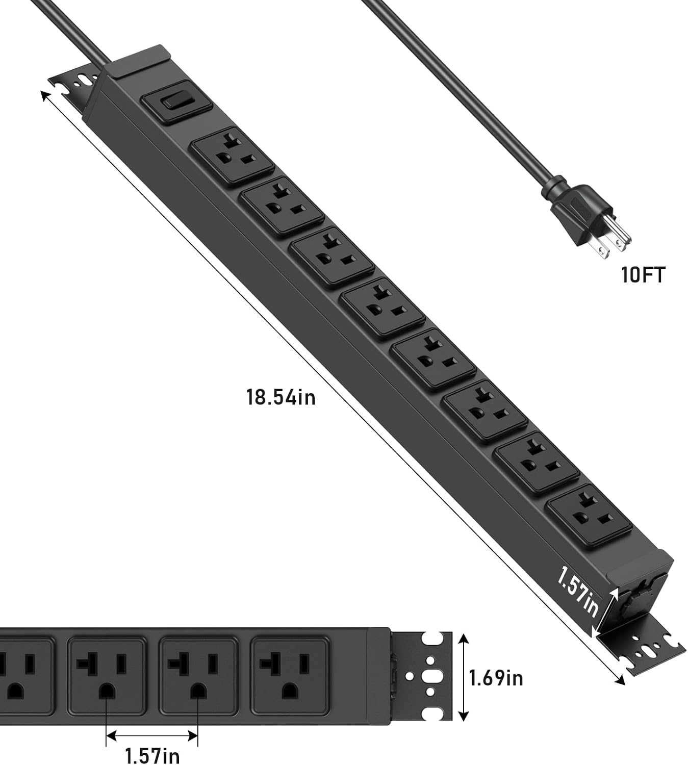 Regleta alimentación pared 20A 1200J 8 salidas garaje
