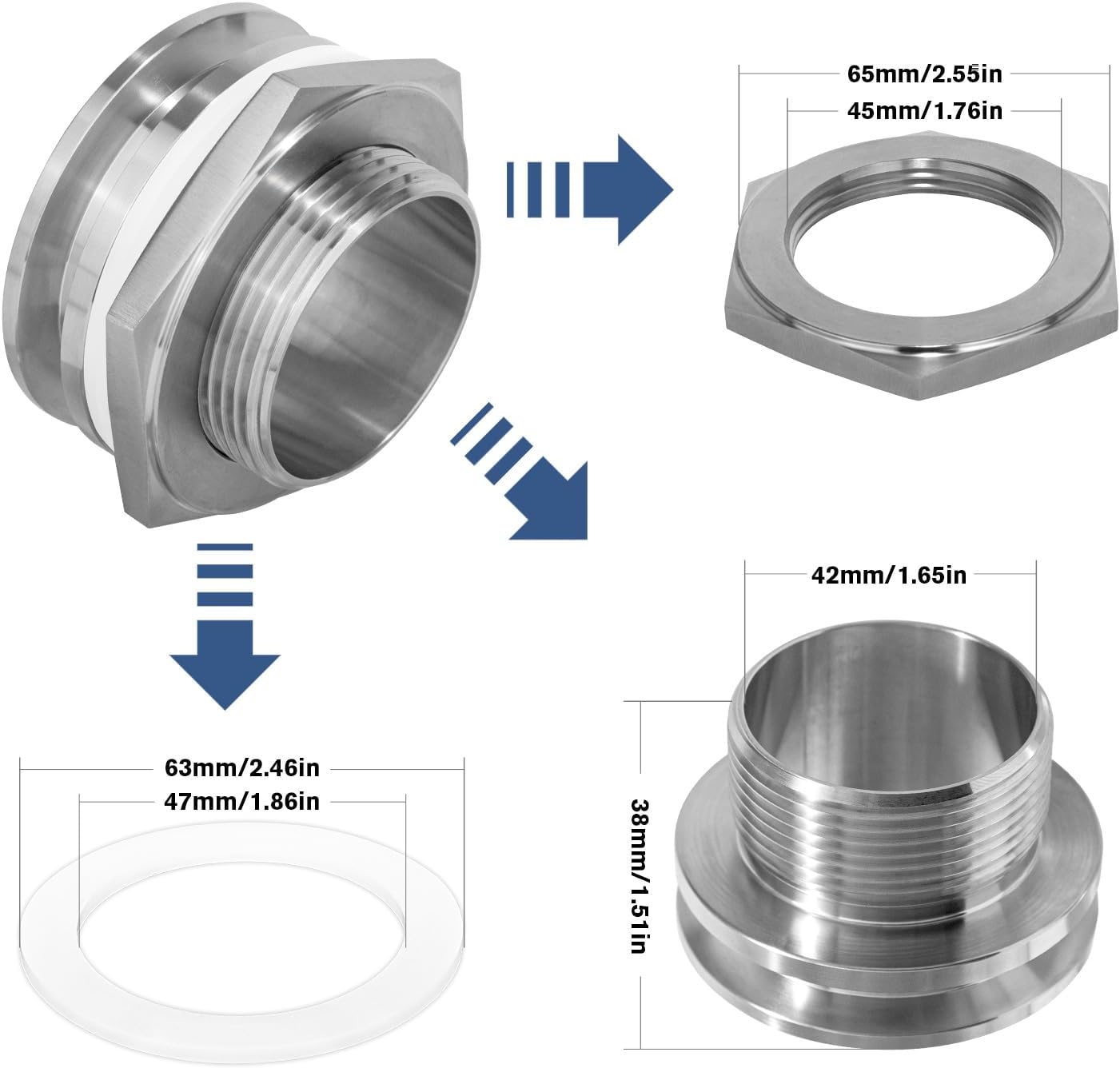 Tabique tri acero inox 304 sin soldadura para caldera
