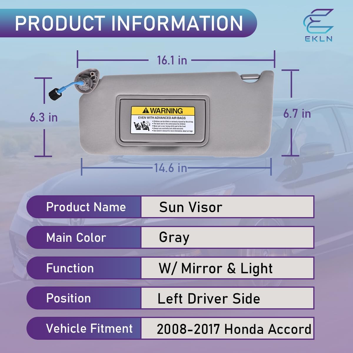 Visera solar conductor Honda Accord con espejo luz