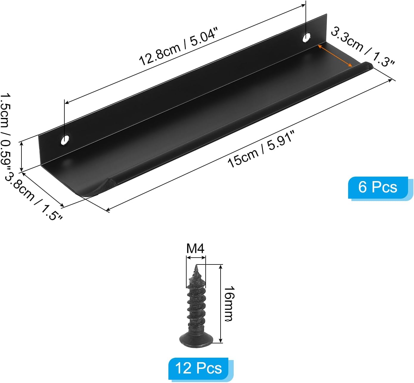 6 Pzas Tiradores Borde Gabinete Aluminio 5.91pulg Negro
