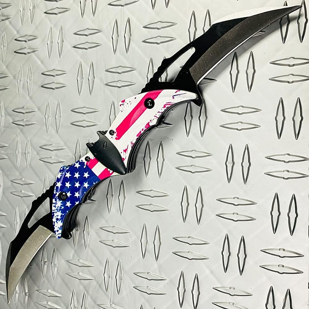 Cuchillo doble hoja plegable con clip cinturón bandera