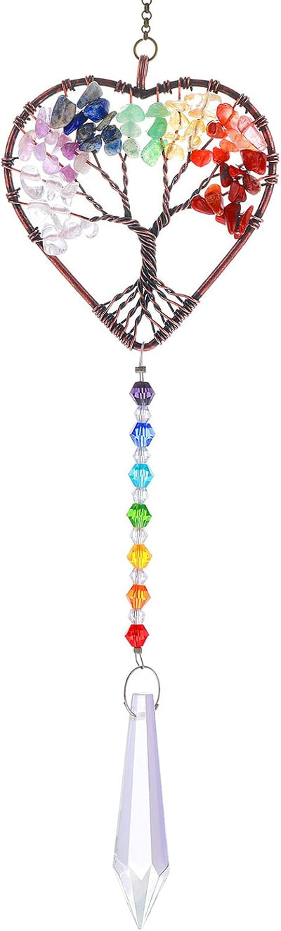 Atrapasoles corazón arcoíris árbol cristal chakras decoración