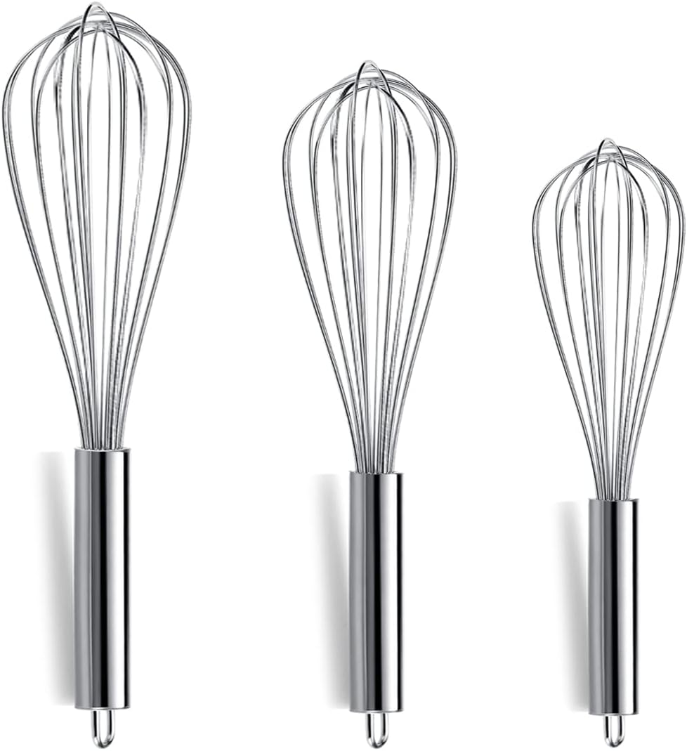 Set 3 Batidores Acero Inox 8x10x12pulg Alambre Wisk Plateado