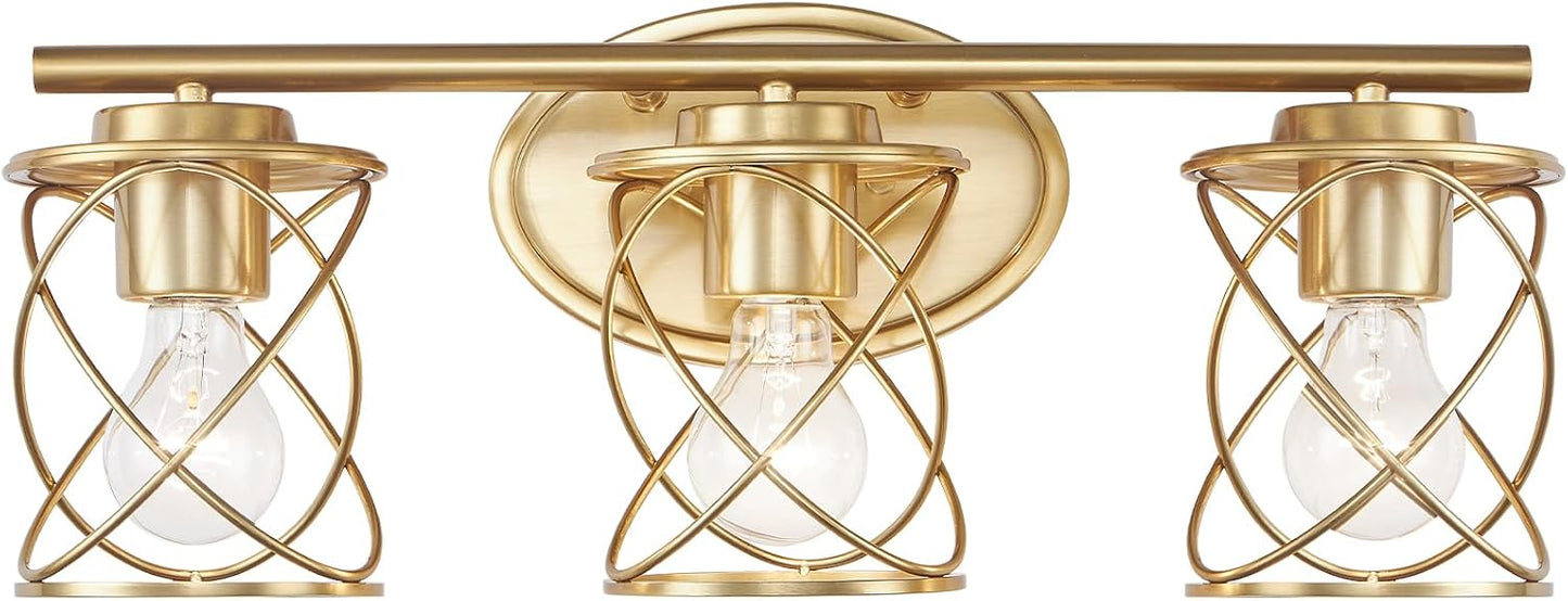 Luces tocad. modernas con soporte jaula 3 luces color dorado