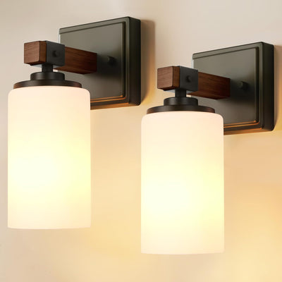 2 Apliques Pared Rústicos Estilo Granja con Pantalla Blanca