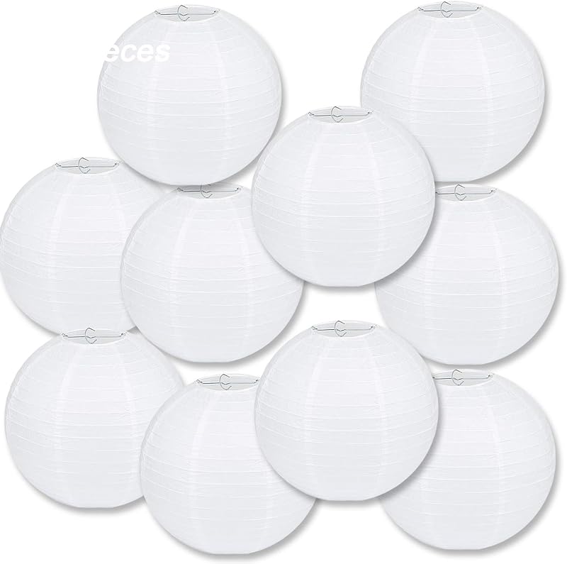 10 Faroles Papel Blanco 12pulg Redondos Colgantes