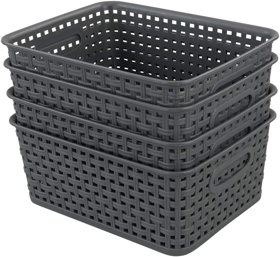 4 Cestas Almacenamiento Plástico Gris 10x7.7x4"