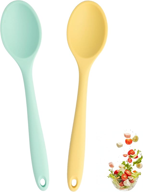 2 Pzas Cucharas Silicón para Mezclar Cocina Hornear Amarillo