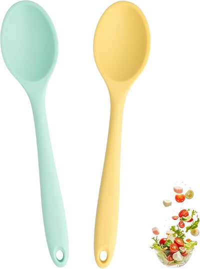 2 Pzas Cucharas Silicón para Mezclar Cocina Hornear Amarillo