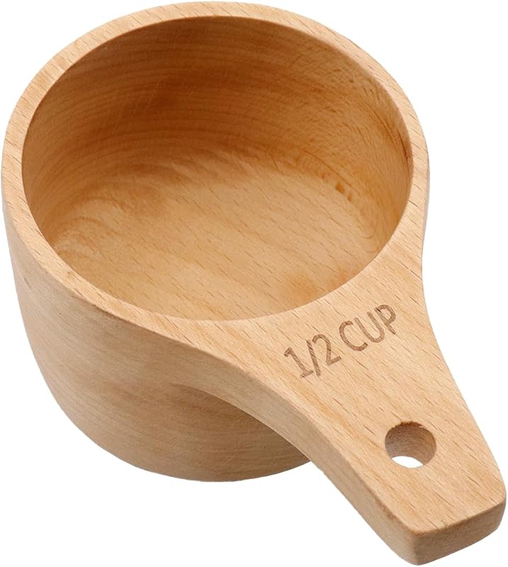 Tazas medidoras de cocina de 1/2 taza madera pulido