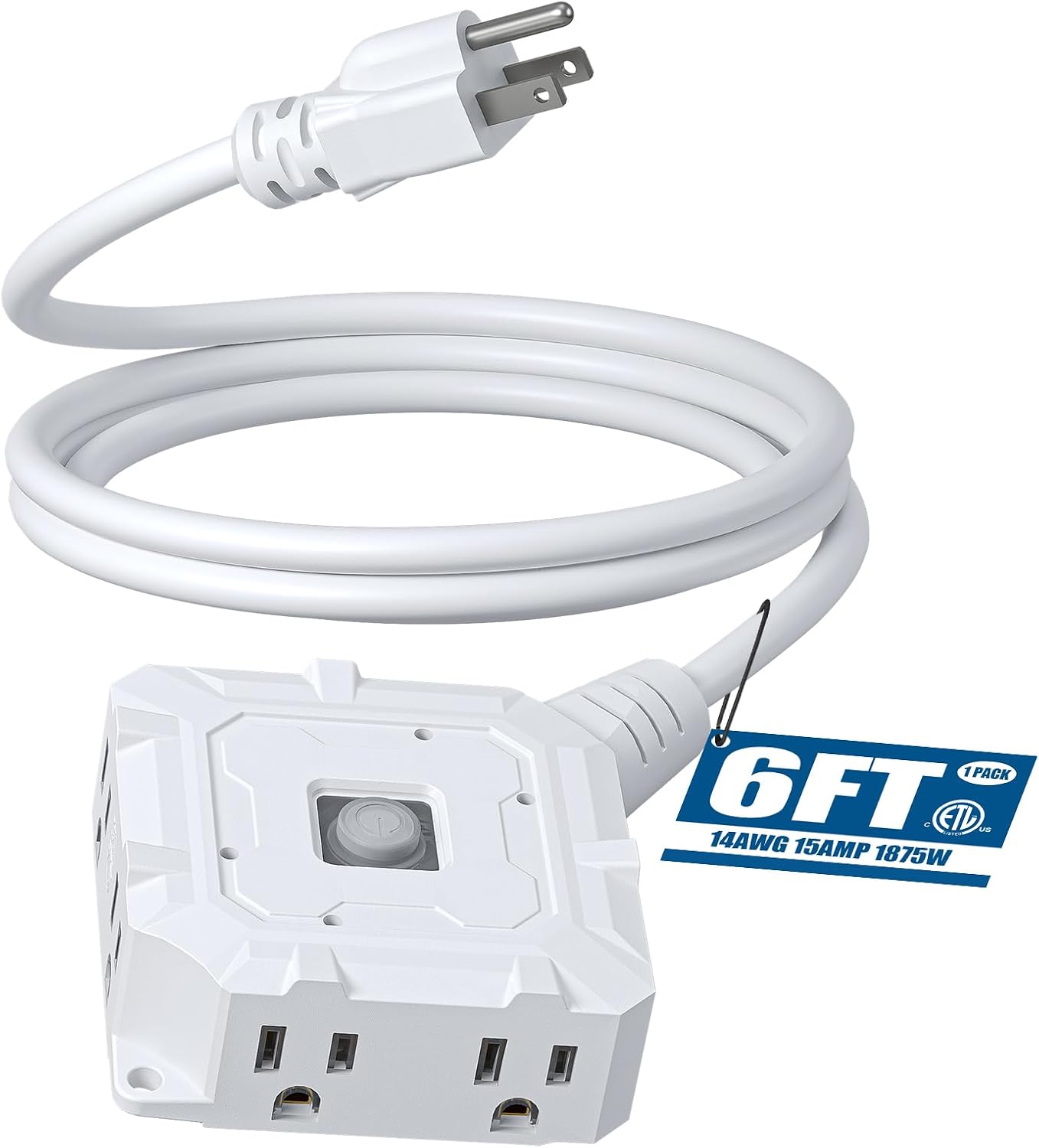 Cable extensión 6 pies 6 salidas con interruptor cubierta silicona 15a 125v
