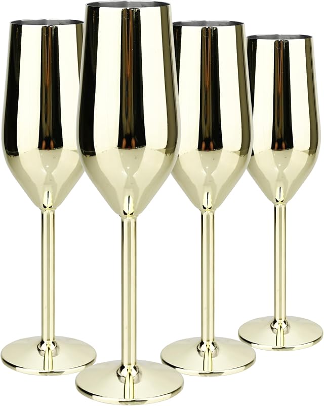 Copas champán acero inox 8oz set 4 color dorado reutilizables