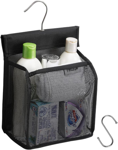 Organiz. malla colgante baño con ganchos negro