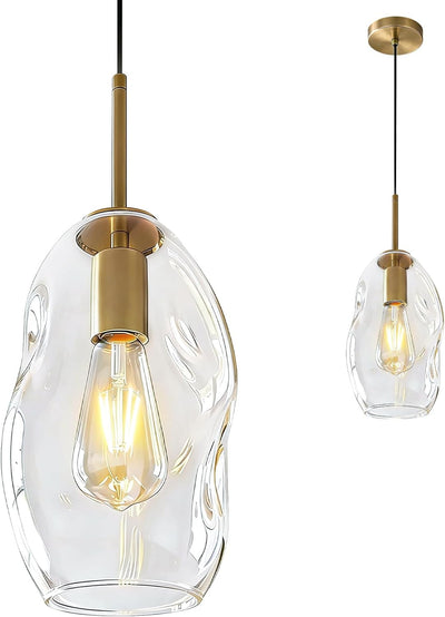 Lámpara colgante cocina latón vidrio transparente soplado