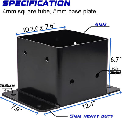Base poste acero 8x8pulg anclaje 0.157pulg soporte porche