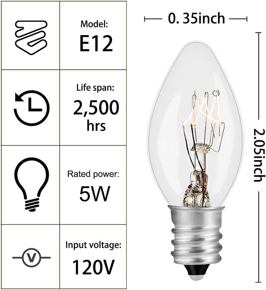 25 Bombillas C7/E12 Transparentes 5W Interior Exterior