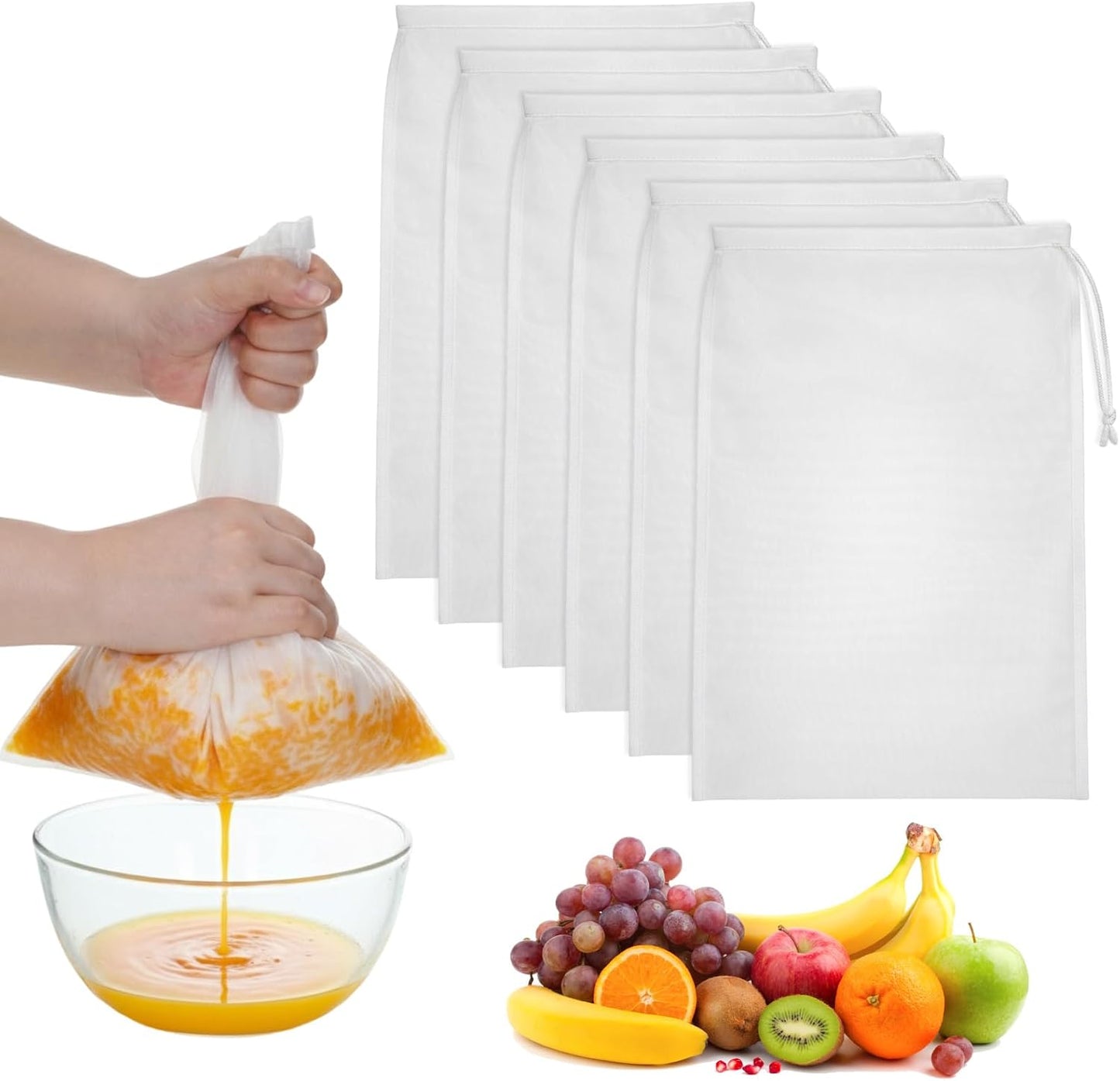 6 Bolsas Leche Nueces Reutilizables Tela Nailon