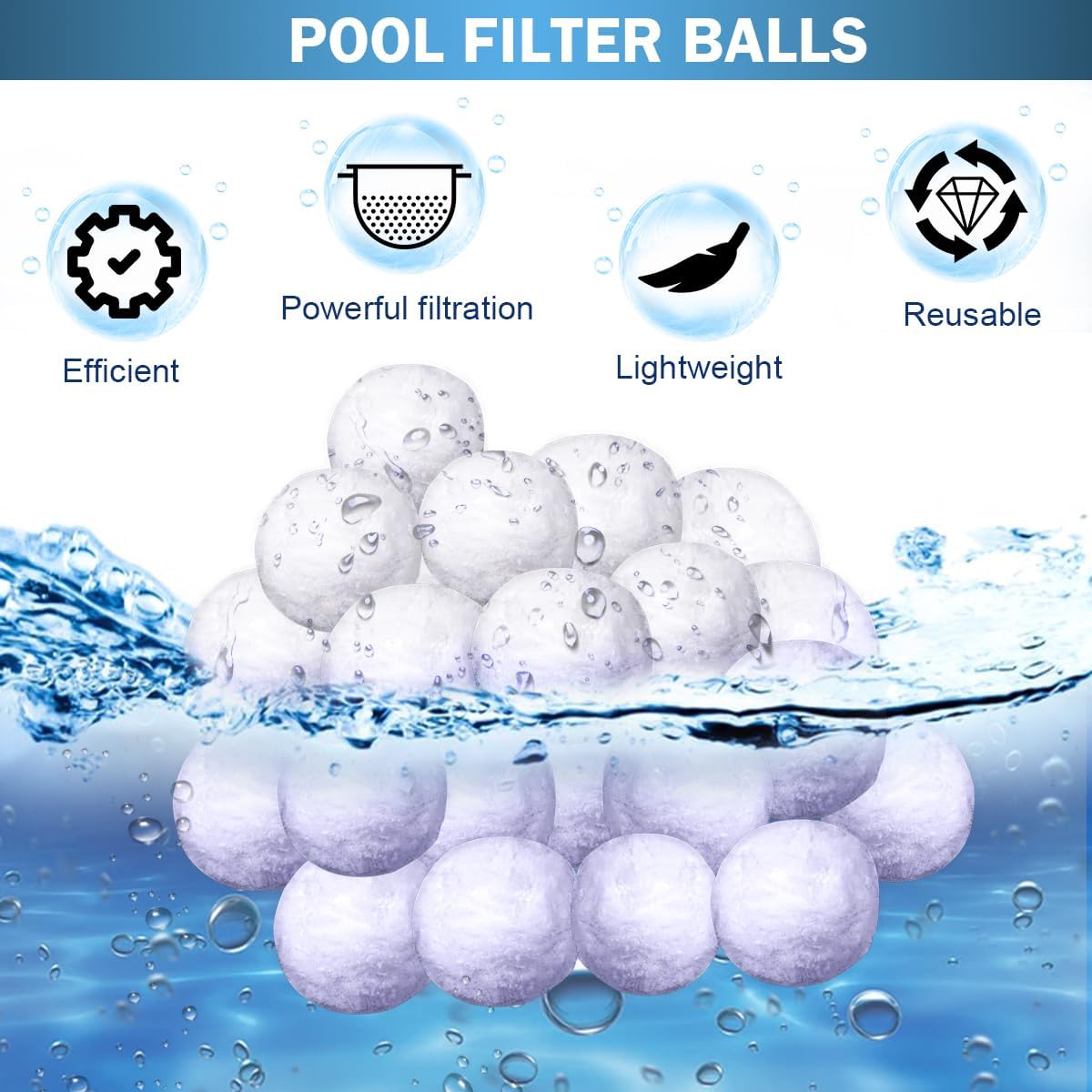 Bolas filtro piscina reutiliz. alta eficiencia