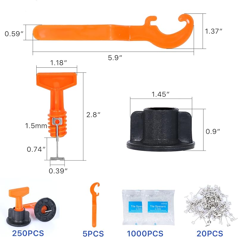 Kit nivelación azulejos 250+1000 espaciadores 0.118" acero