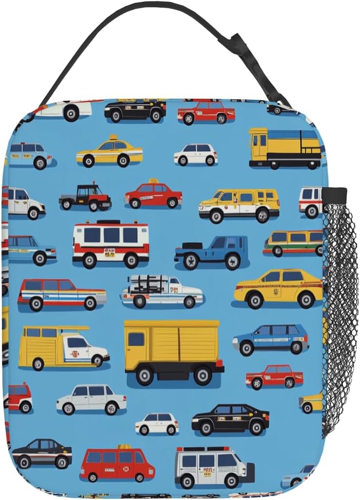 Fiambrera coches azul reutilizable aislada para niños