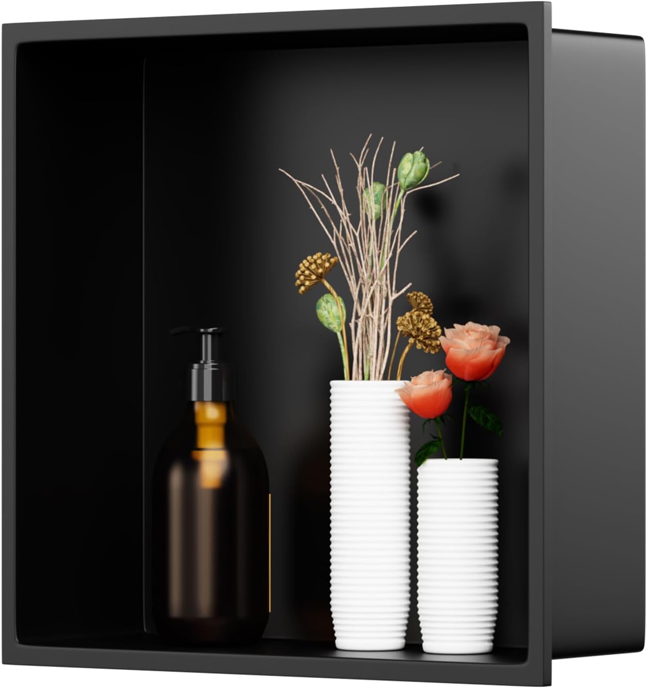 Nicho ducha negro 12x12" acero inox sin azulejos