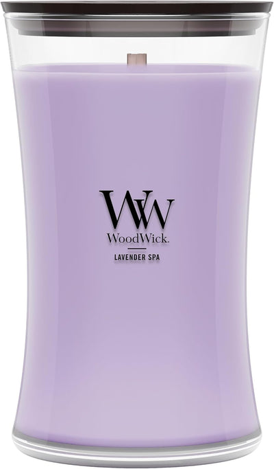 Vela spa lavanda reloj arena 21.5oz mecha crepitante