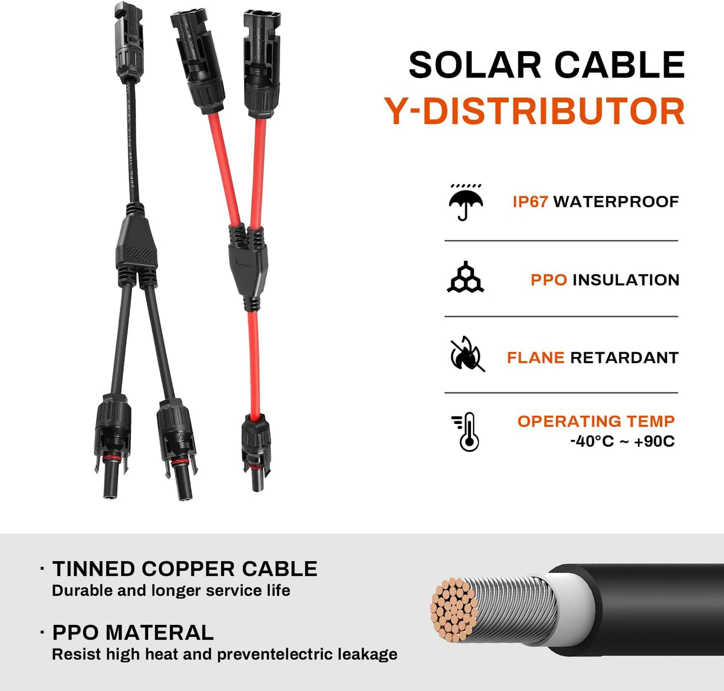 4 Conectores Solares en Y Cables MMF/FFM Panel Fotovoltaico