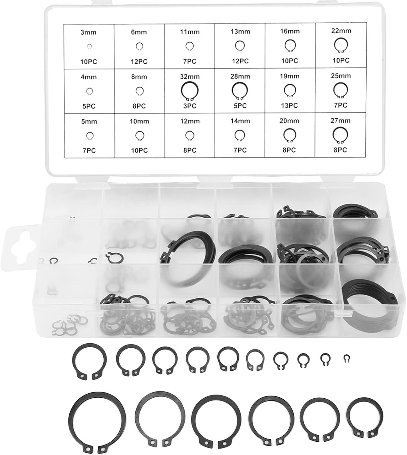 Kit anillos retención métricos C 18 tamaños metal